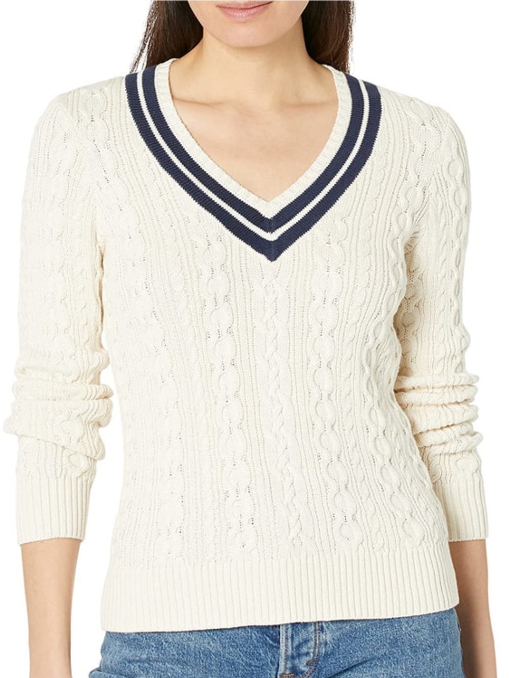 Lauren Ralph Lauren Cable Knit Cricket Sweater Cotton V-Neck Preppy Tennis XXL